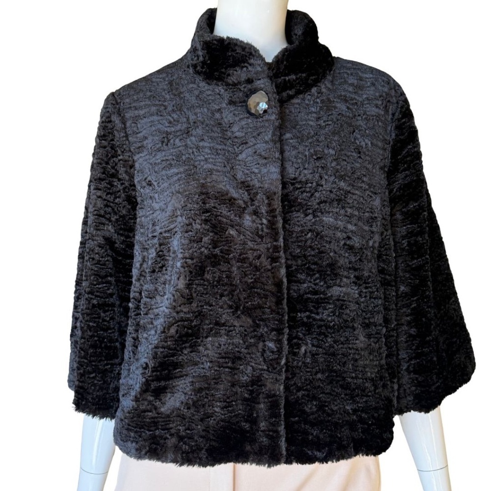 Ann Taylor (Original) Black Faux Persian Lamb Cropped Evening Jacket Size L